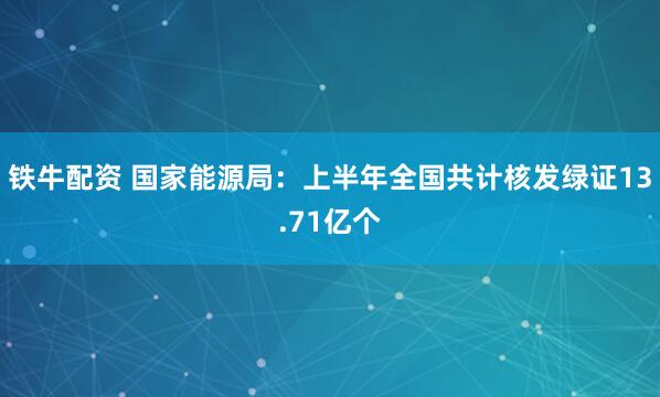 铁牛配资 国家能源局：上半年全国共计核发绿证13.71亿个